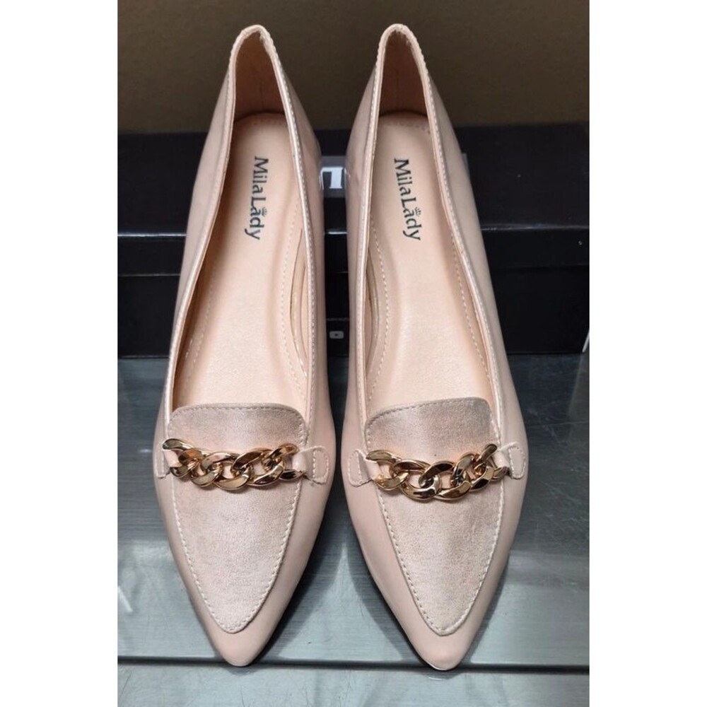 Mila Lady Arlene Nude Patented Pointed Toe Flats - NIB